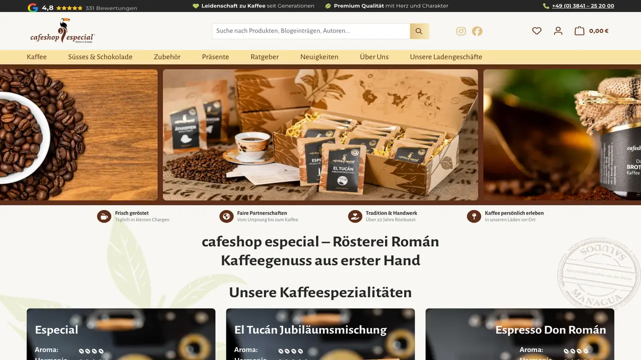 Website der cafeshop especial