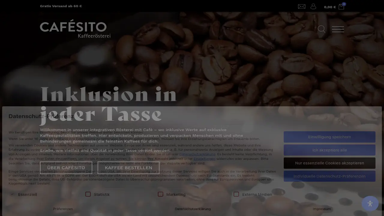 Website der CAFÉSITO Kaffeerösterei Ravensburg