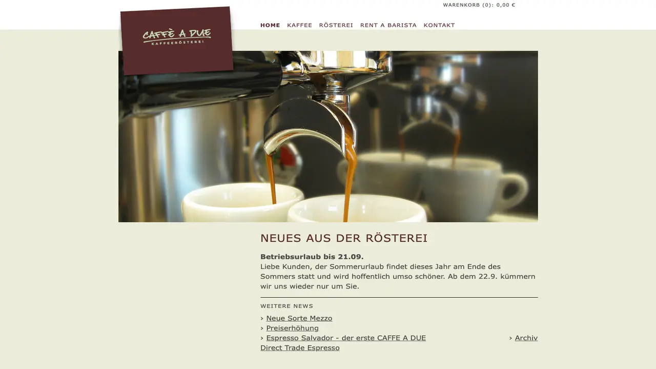 Website der Caffè a Due
