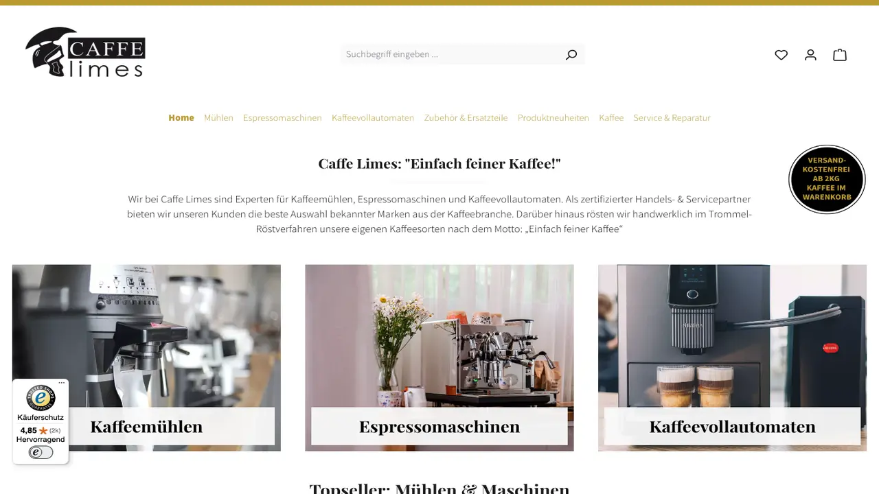 Website der Caffe Limes GmbH & Co. KG