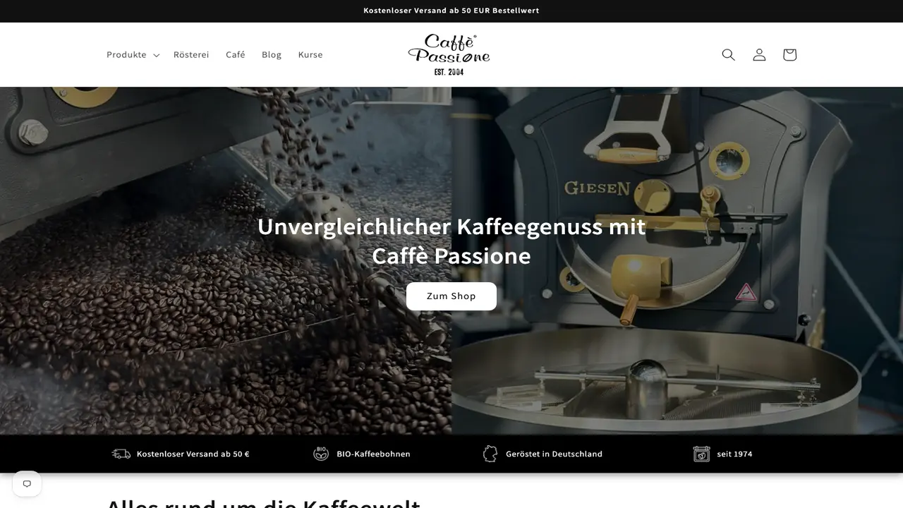 Website der Caffè Passione e.K.
