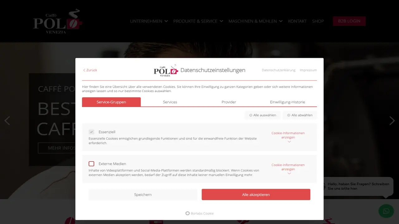 Website der Caffè Pol GmbH