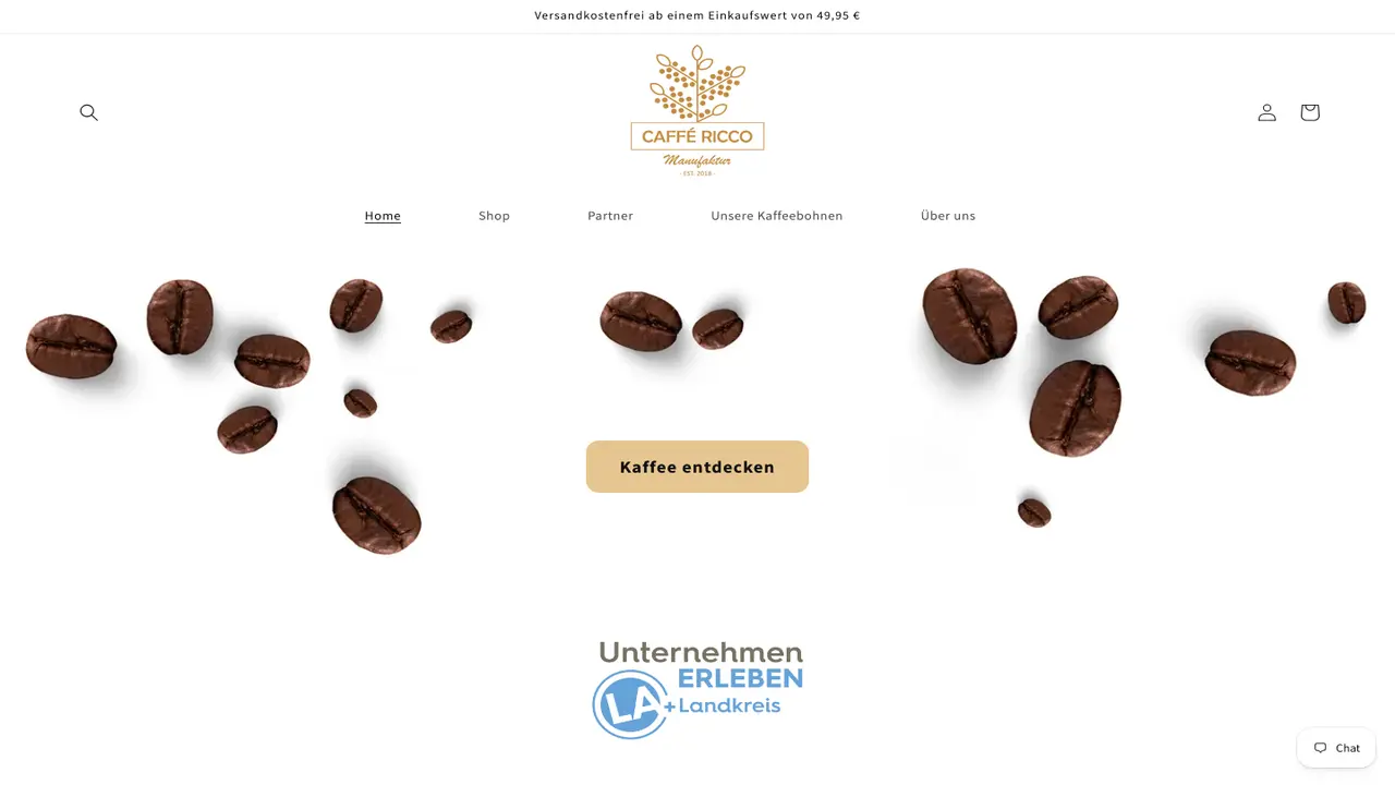 Website der Caffe Ricco Manufaktur