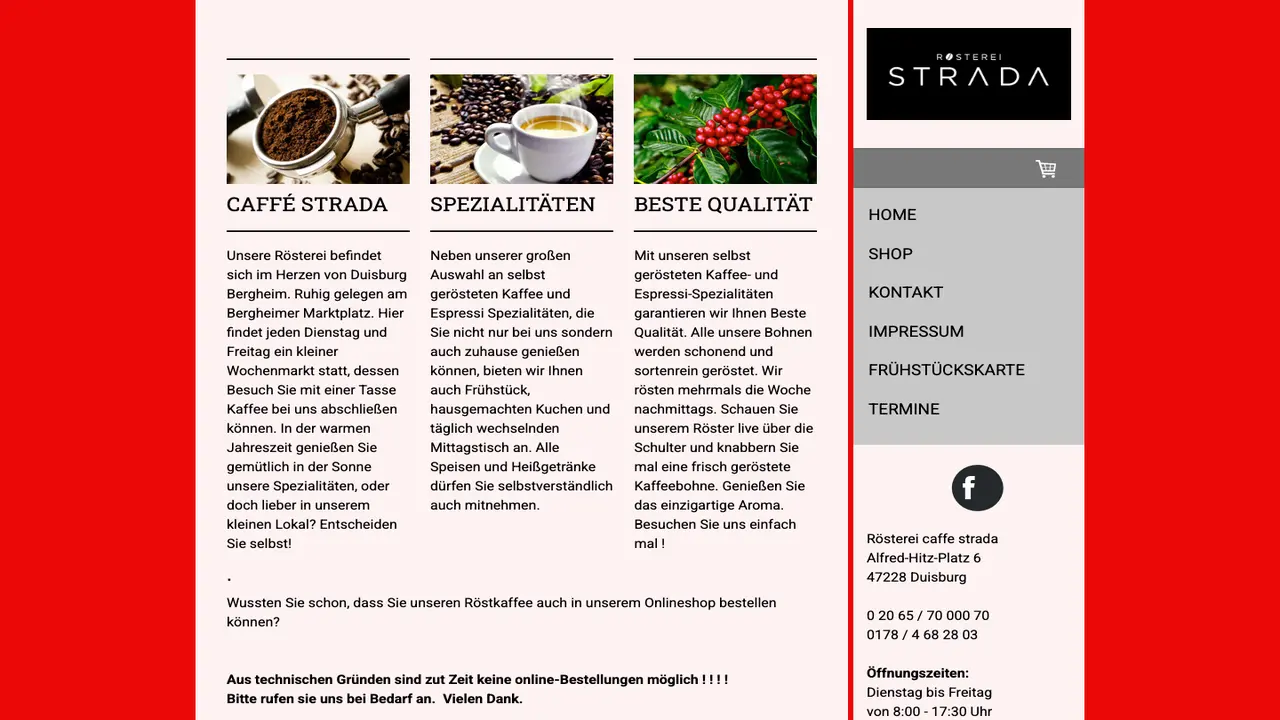 Website der Caffe Strada GmbH