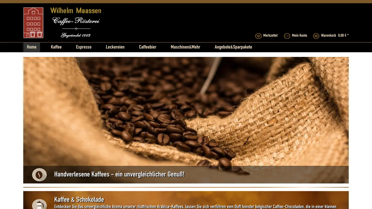 Website der Caffee roasting Wilh. Maassen