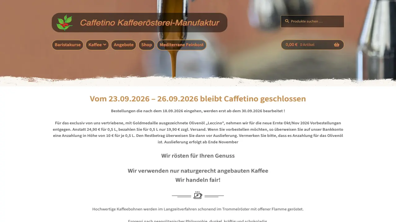 Website der Caffetino Kaffeerösterei Kaffee-Manufaktur