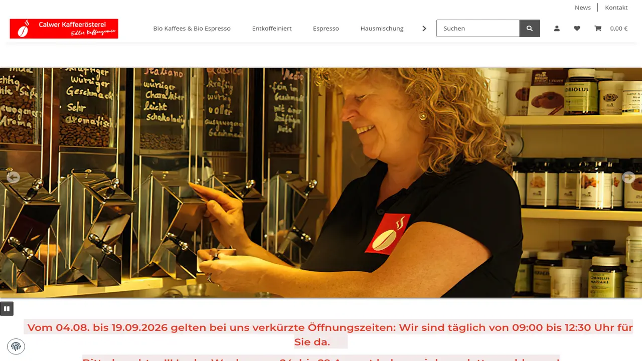 Website der Calwer Kaffeerösterei