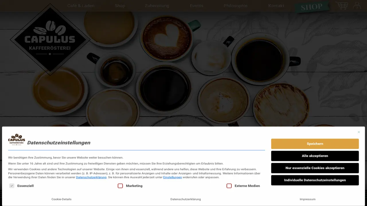 Website der Capulus Kaffeerösterei
