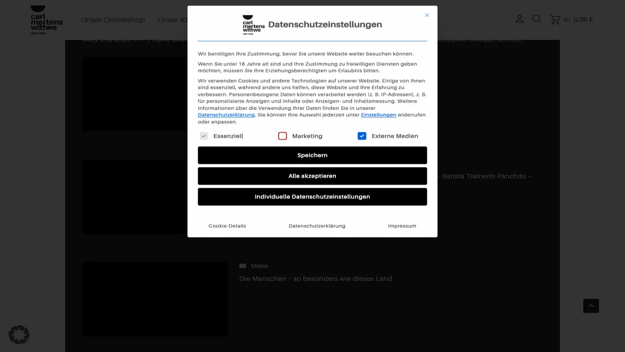 Website der Carl Mertens Wittwe – Arabica-Bohnen