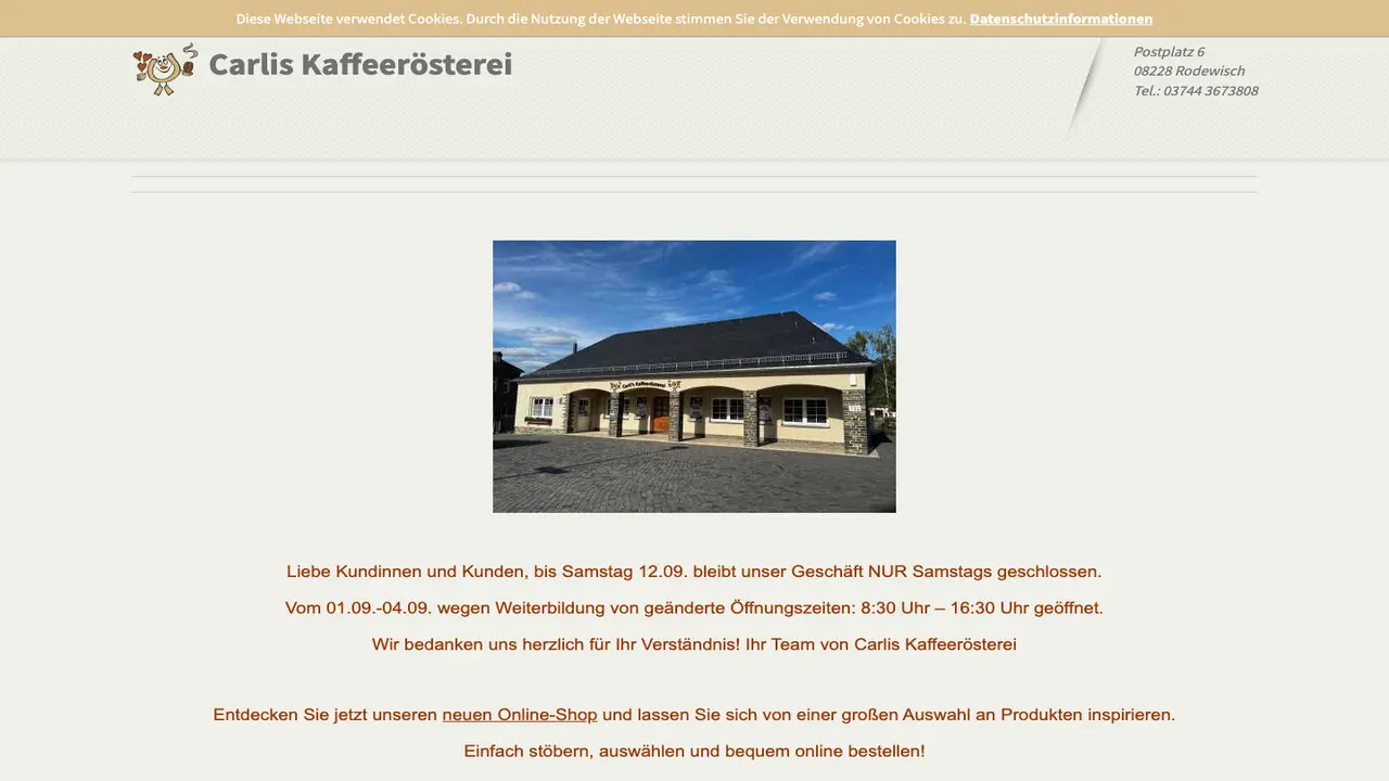 Website der Carlis Kaffeerösterei