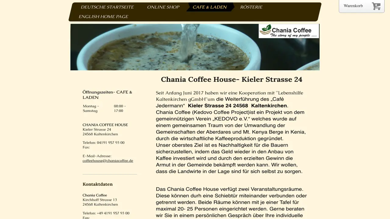 Website der Chania Coffee