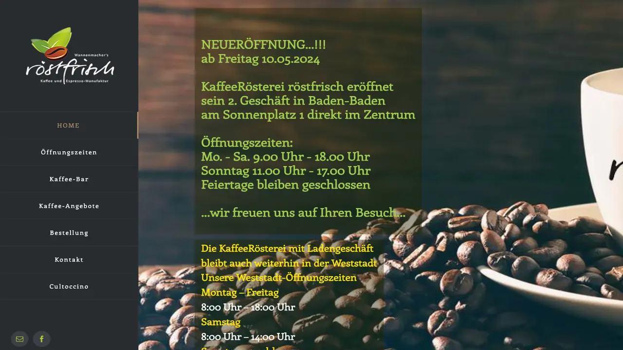 Website der Coffee and Espresso Manufactory Baden-Baden