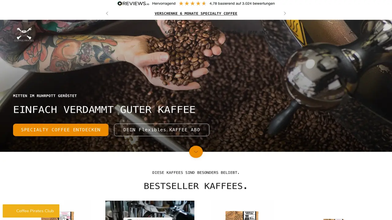 Website der Coffee Pirates Kaffeerösterei