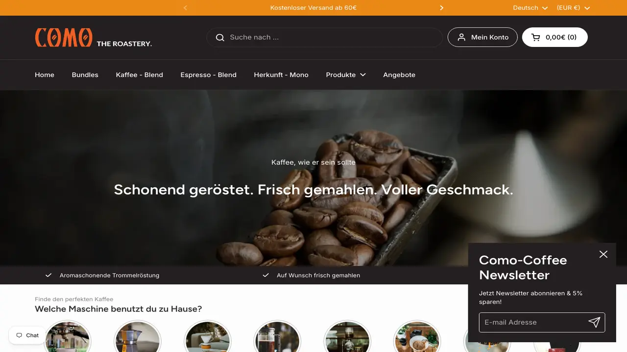Website der COMO Coffee &More
