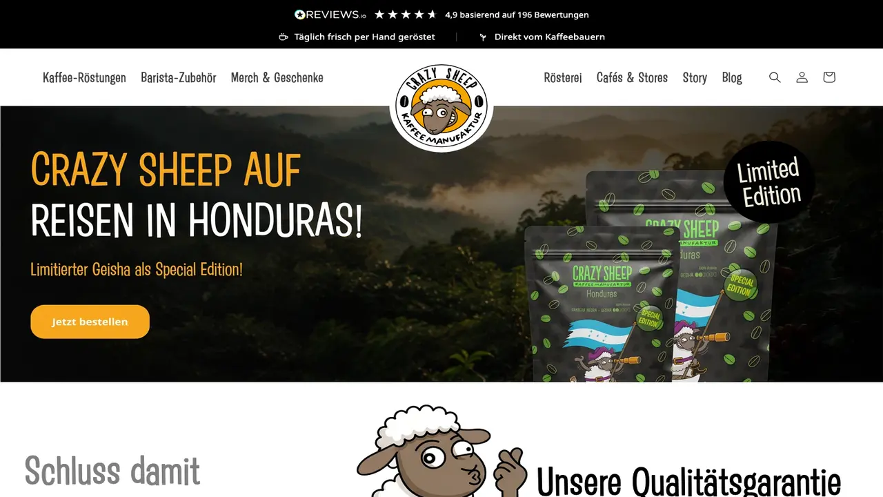 Website der CRAZY SHEEP KaffeeManufaktur