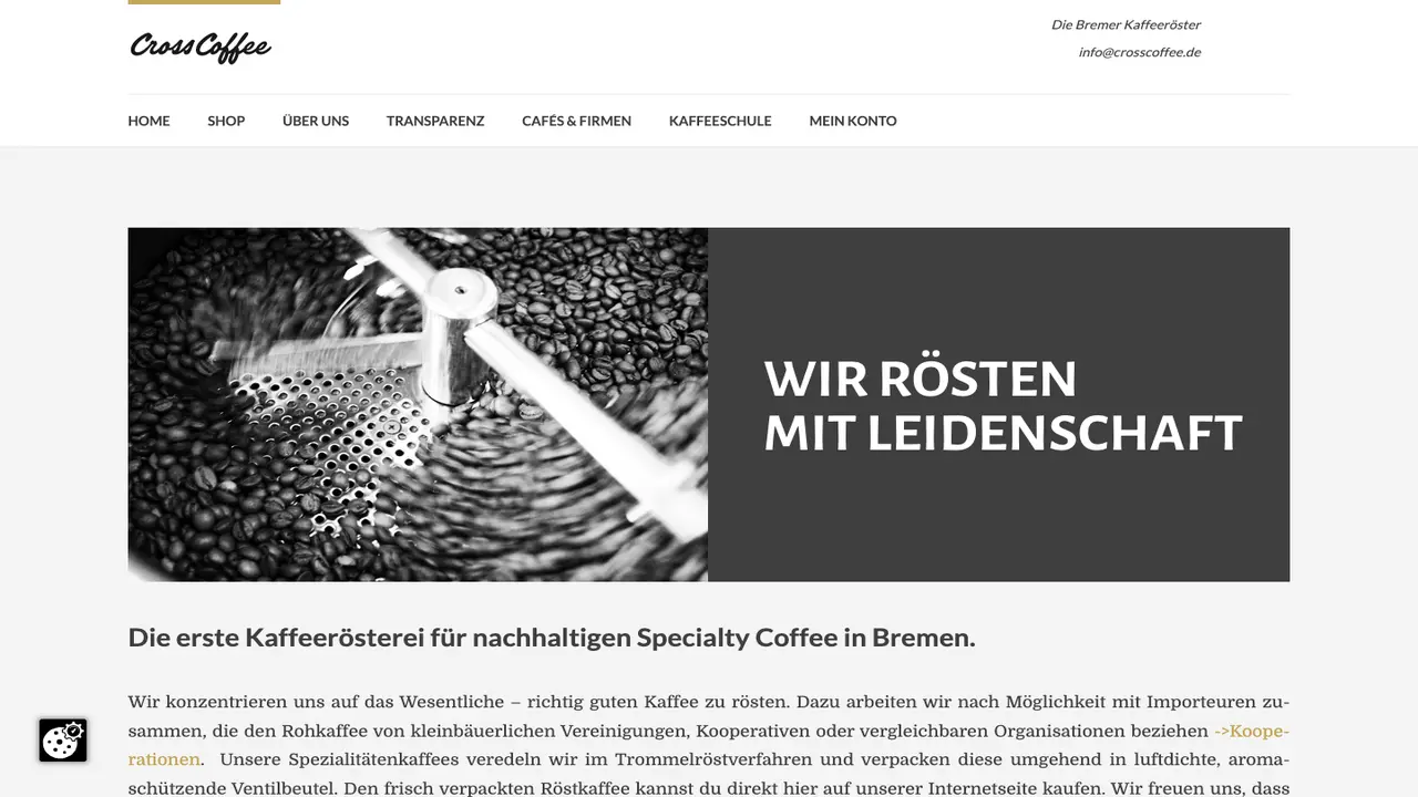 Website der Cross Coffee