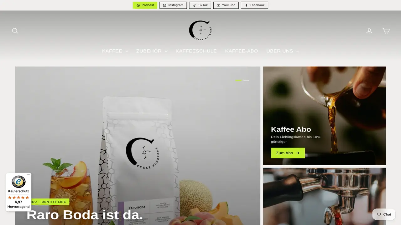 Website der Cycle Roasters