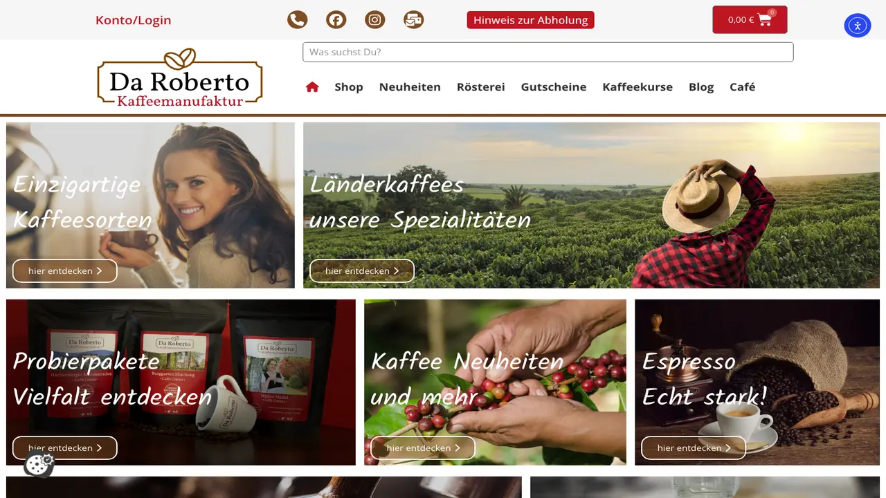 Website der Da Roberto Kaffeemanufaktur – Kaffeerösterei