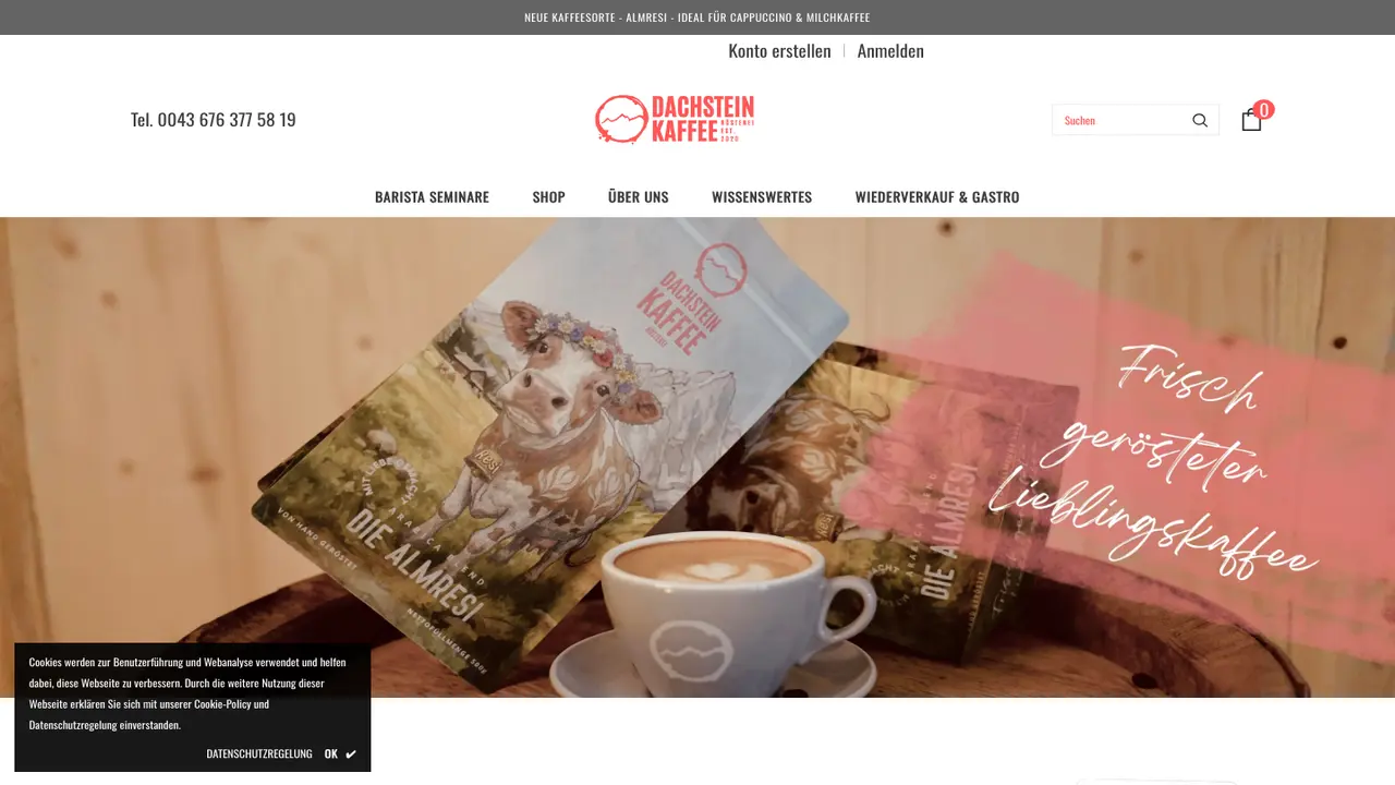 Website der Dachsteinkaffee Rösterei