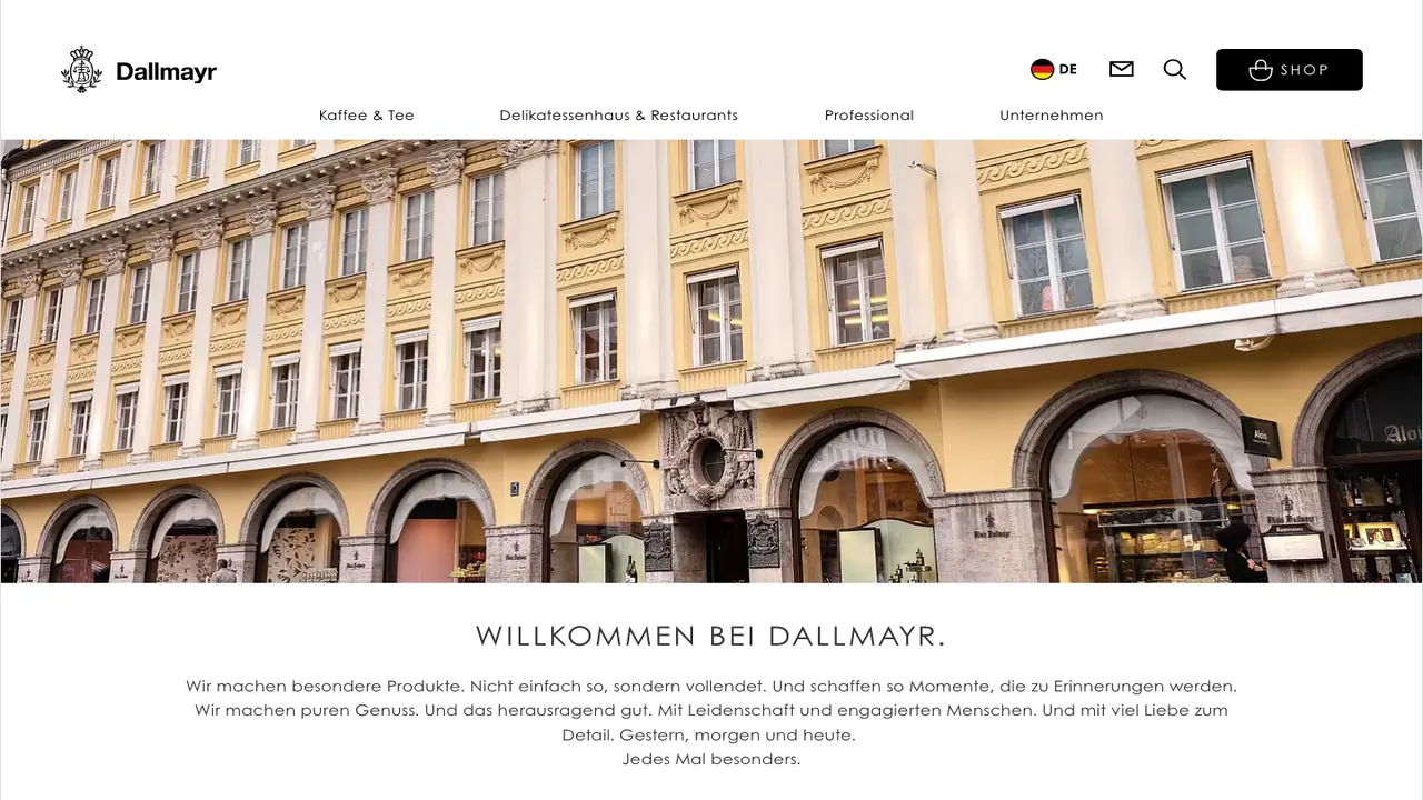 Website der Dallmayr Kaffeerösterei