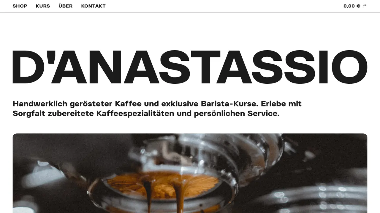 Website der d‘Anastassio Kaffeerösterei & Kaffeeschule Aachen