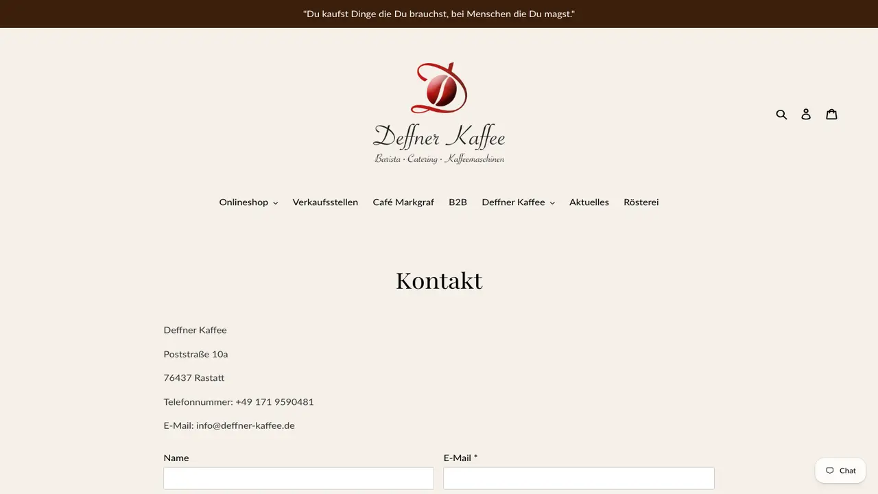 Website der Deffner Kaffee