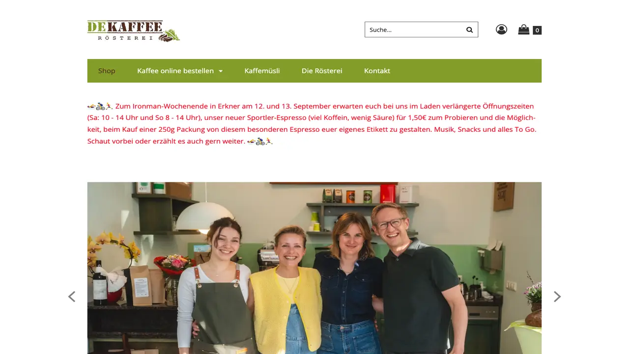 Website der DEKAFFEE-Rösterei