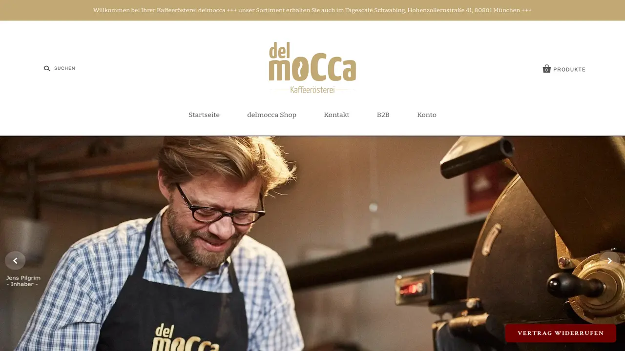 Website der delmocca Kaffeerösterei