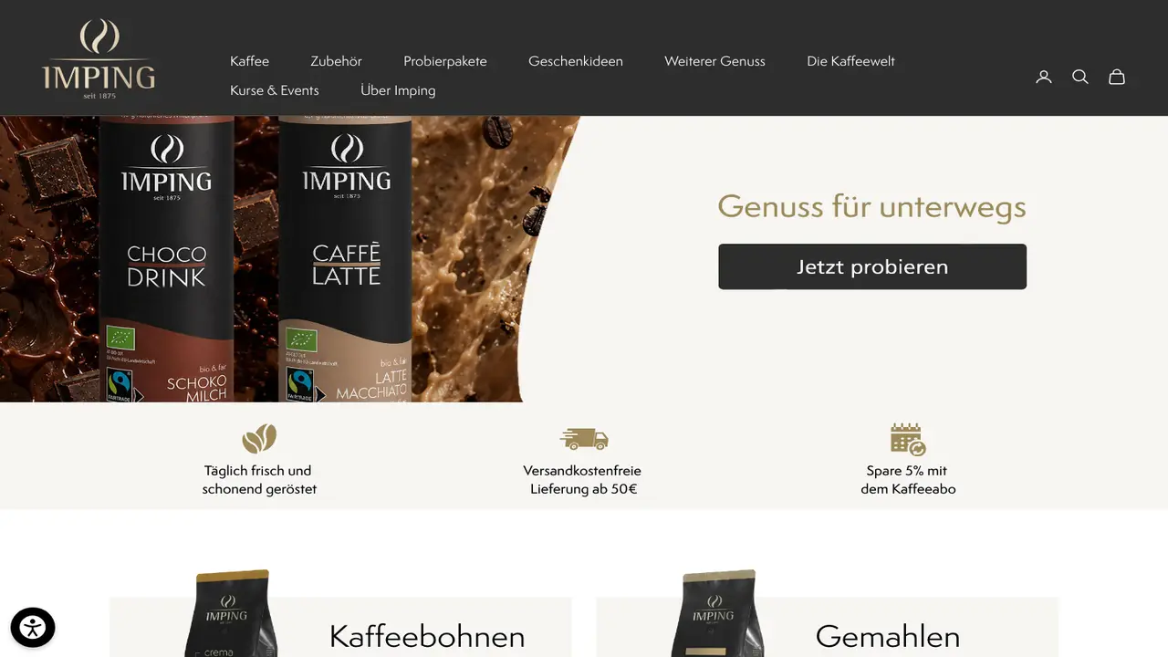 Website der Der Kaffeeladen - Imping Kaffee