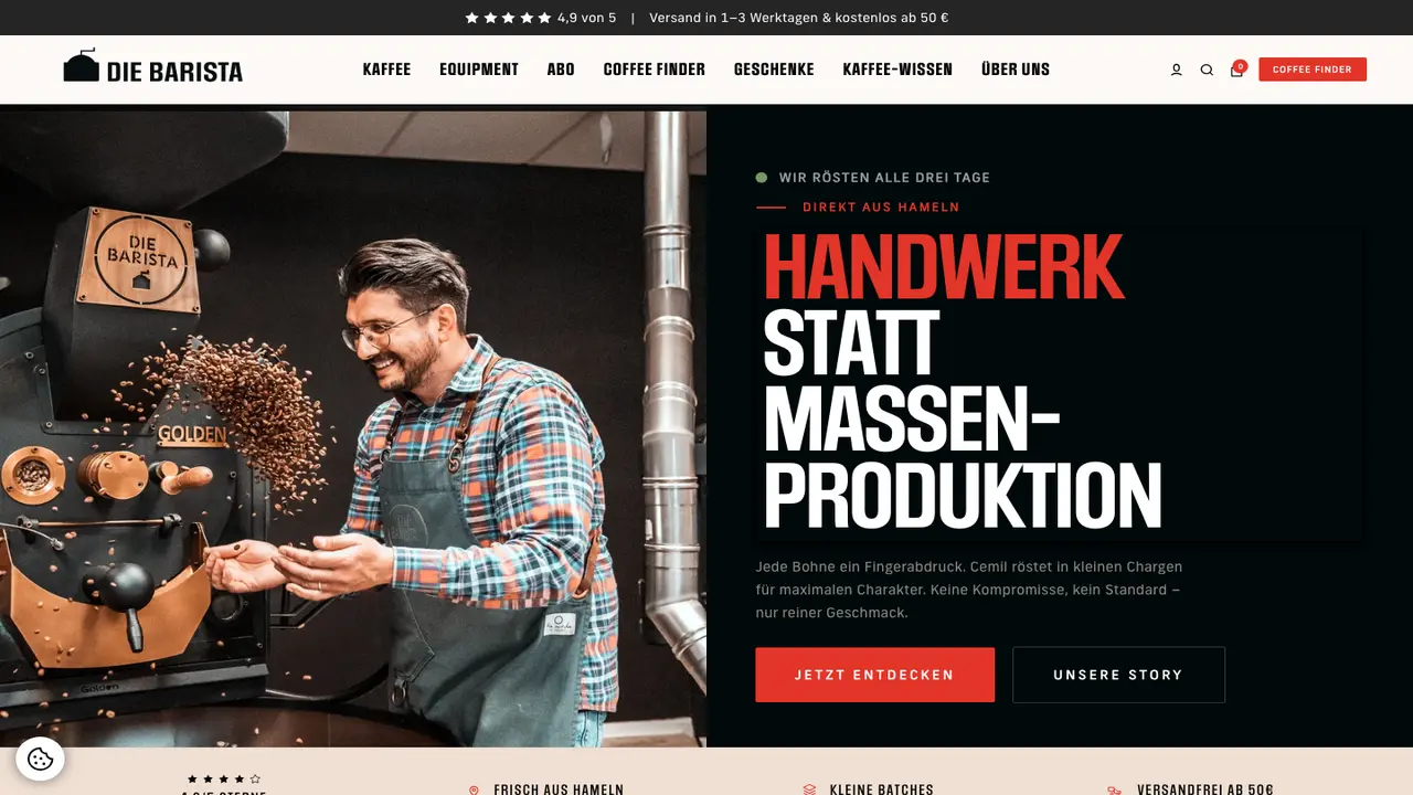 Website der Die Barista Coffee & Eatery