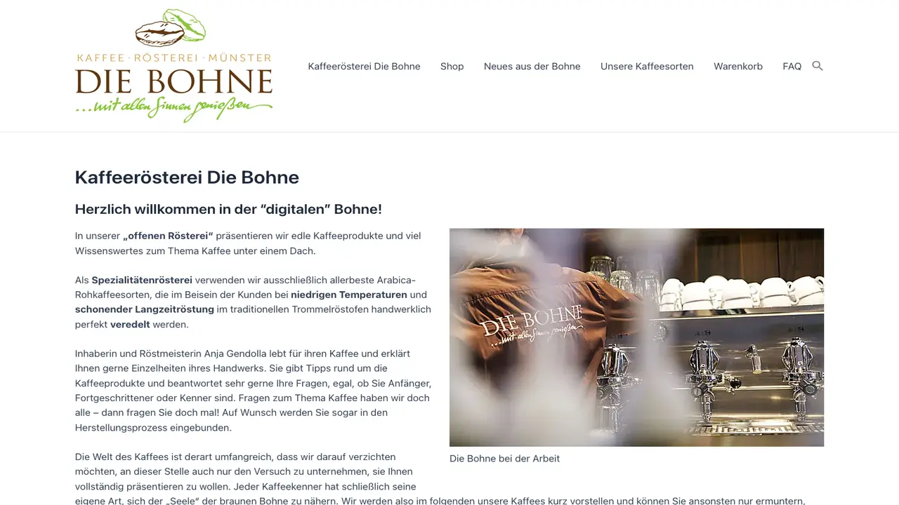 Website der Die Bohne - The bean - coffee roastery