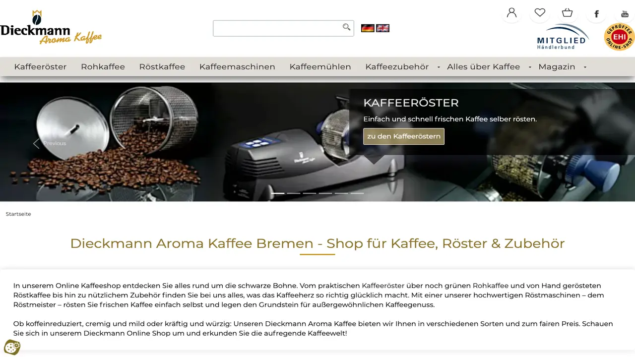 Website der Dieckmann Aroma Kaffee GmbH