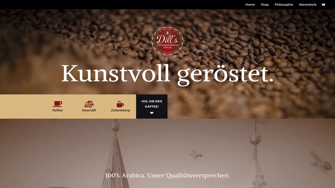 Website der Dill's Kaffeerösterei