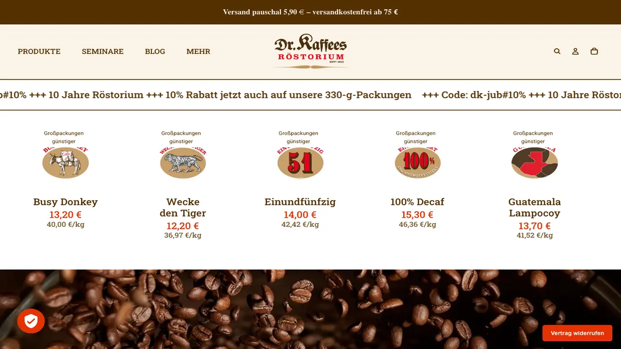 Website der Dr. Kaffees Röstorium