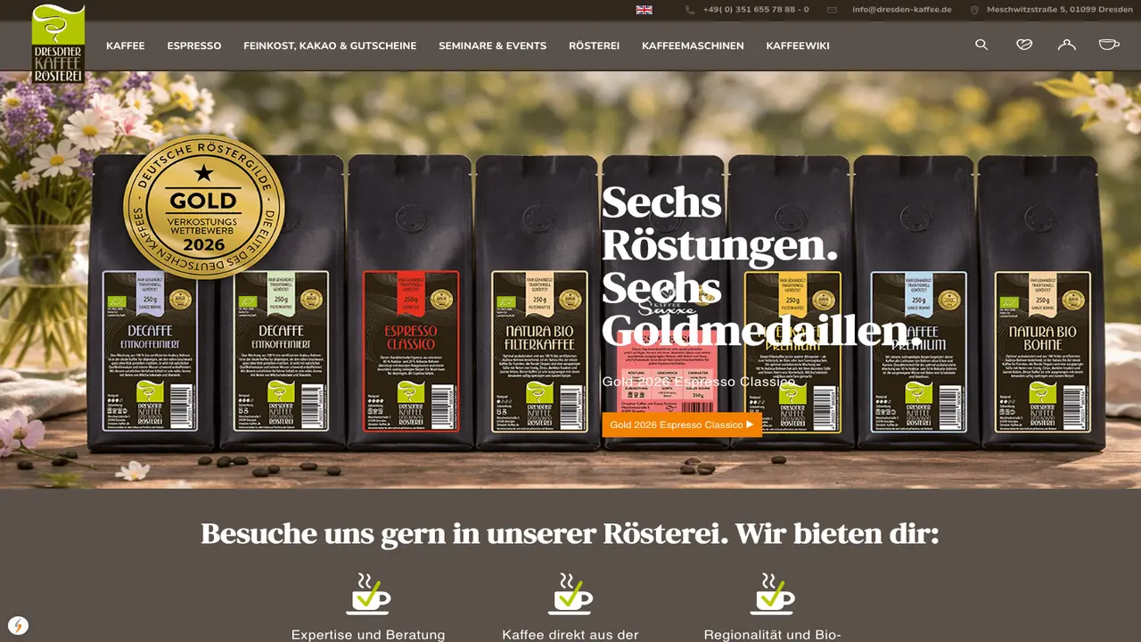 Website der Dresdner coffee and cocoa roasting