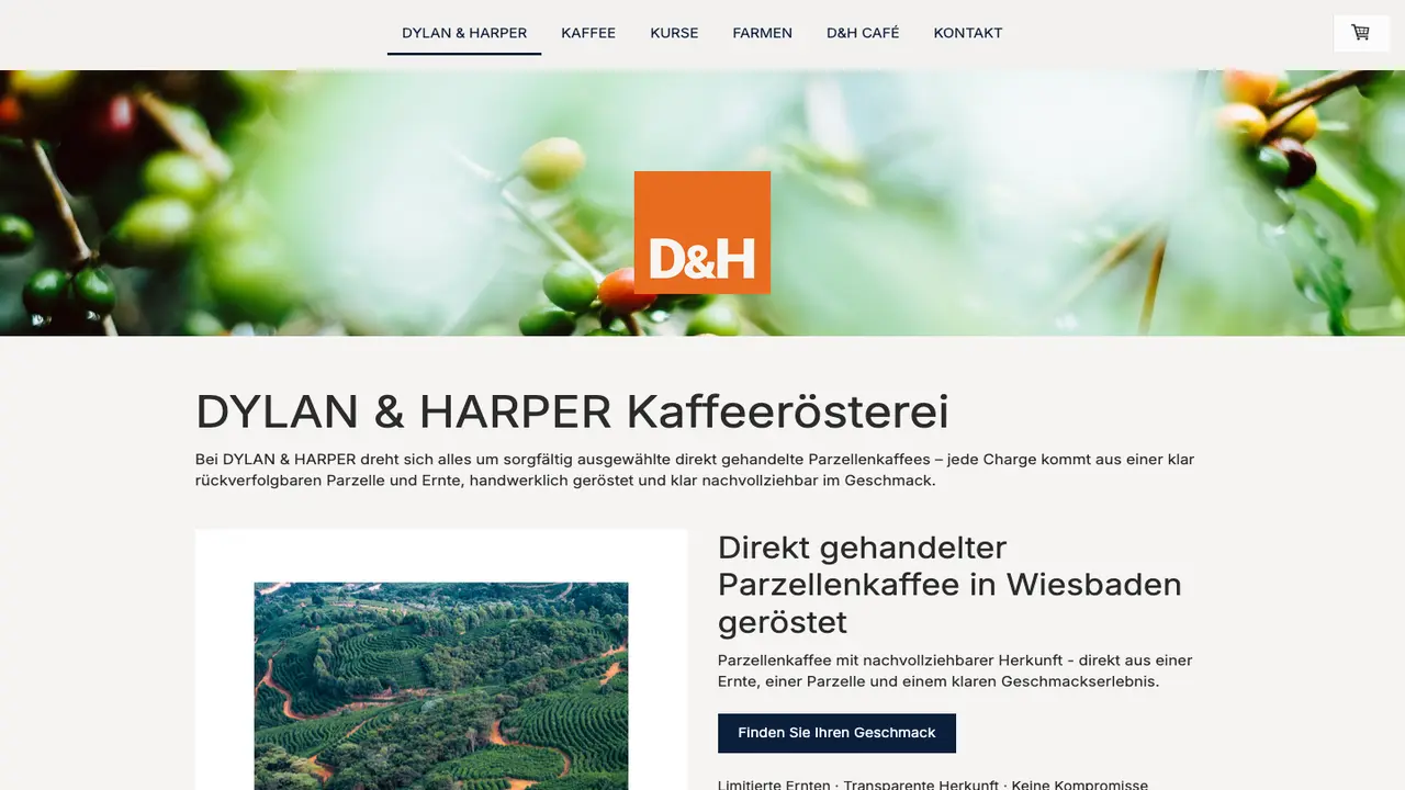 Website der DYLAN & HARPER Kaffeerösterei