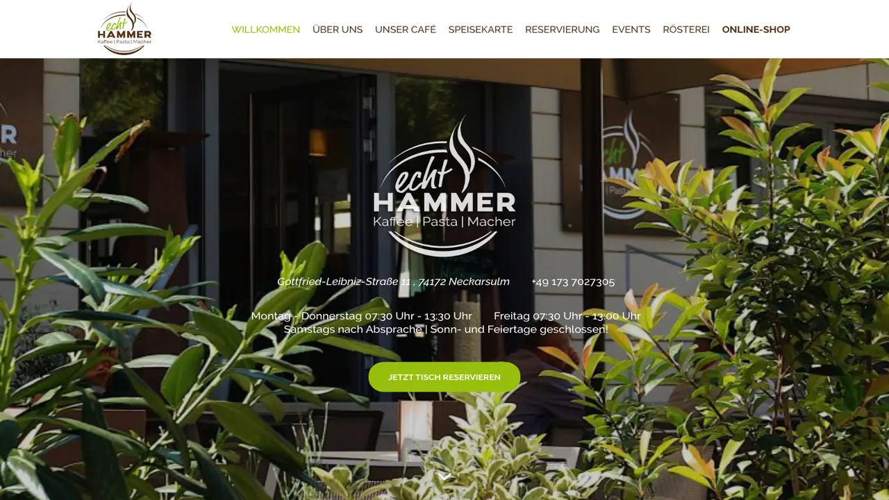 Website der echt Hammer Kaffeerösterei