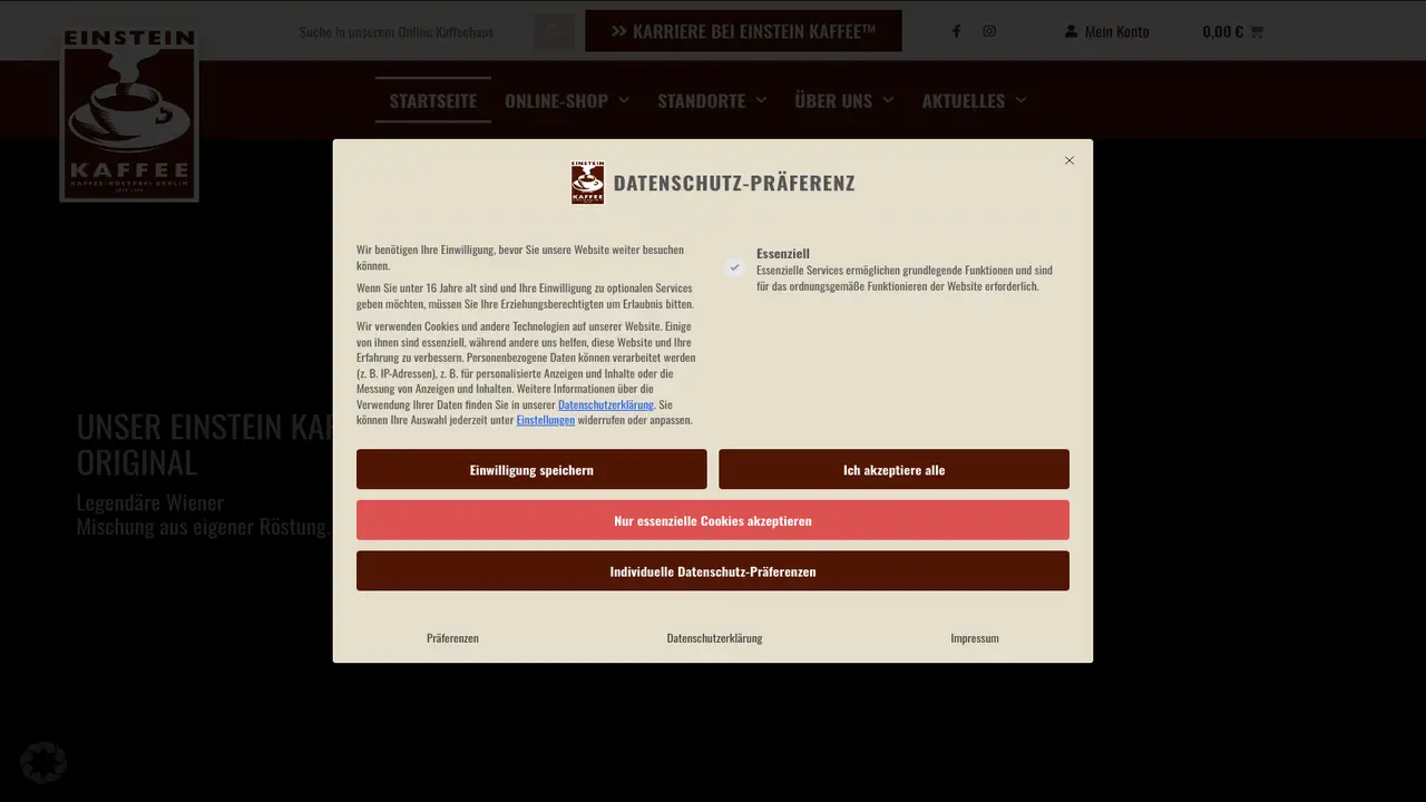 Website der EINSTEIN KAFFEE