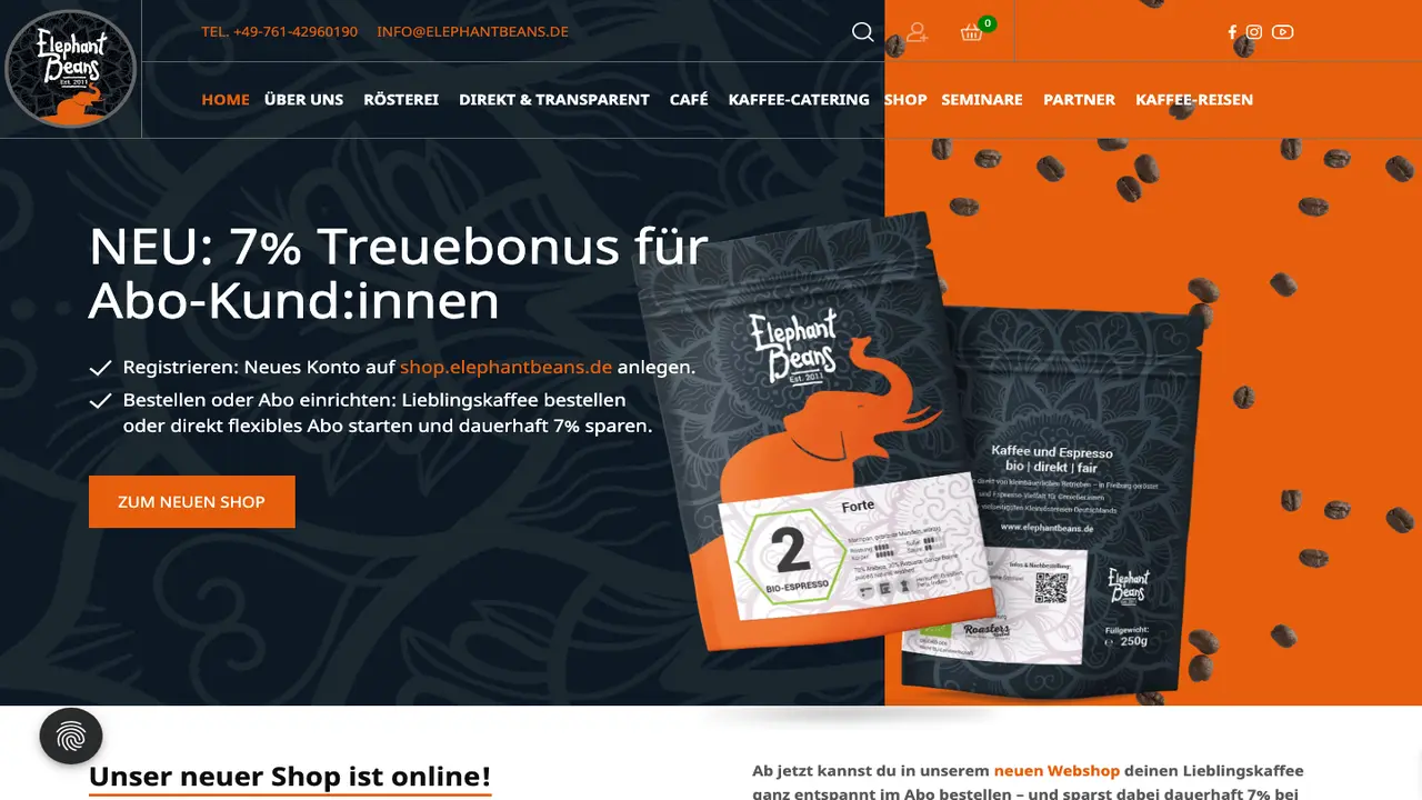Website der Elephant Beans