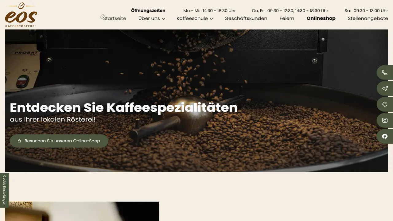 Website der EOS Kaffeerösterei | Rietberg
