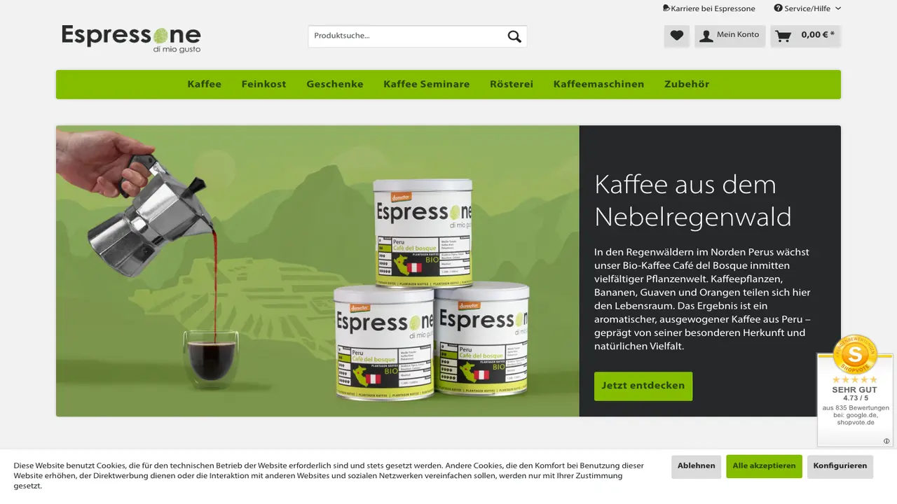 Website der Espressone ... Frankish Kaffeerösterei