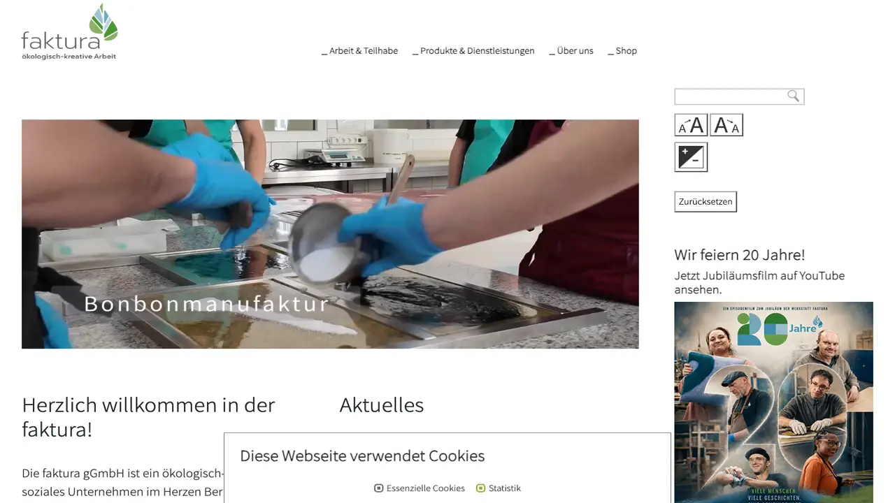 Website der faktura gGmbH Werkstatt für Menschen mit Beeinträchtigung
