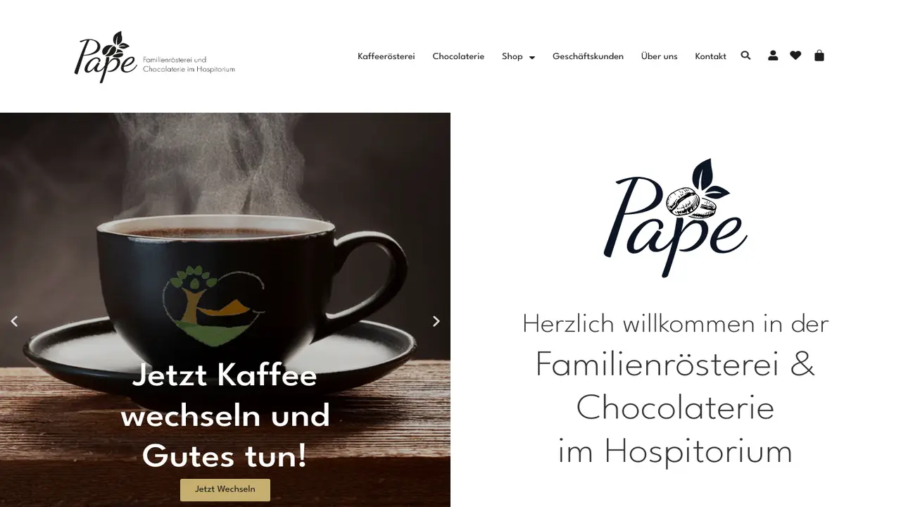 Website der Familienrösterei & Chocolaterie Pape
