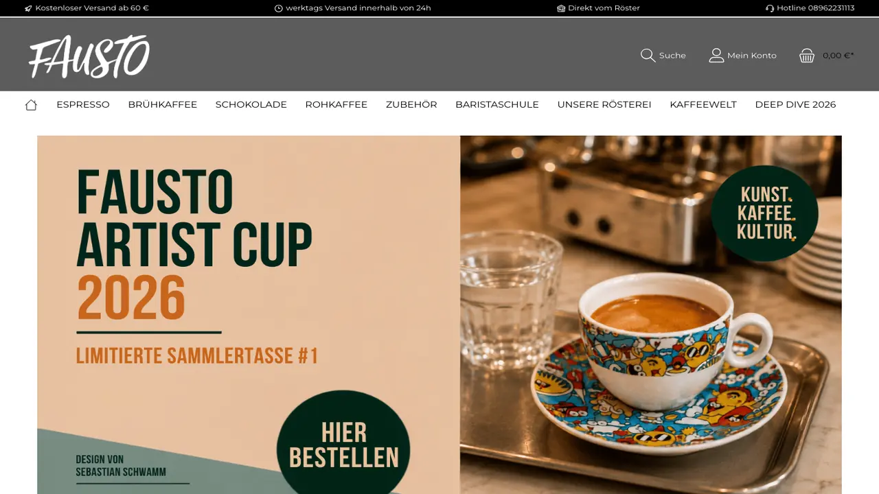 Website der FAUSTO KAFFEERÖSTEREI GMBH