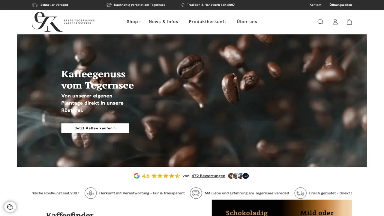 Website der First Tegernsee Kaffeerösterei