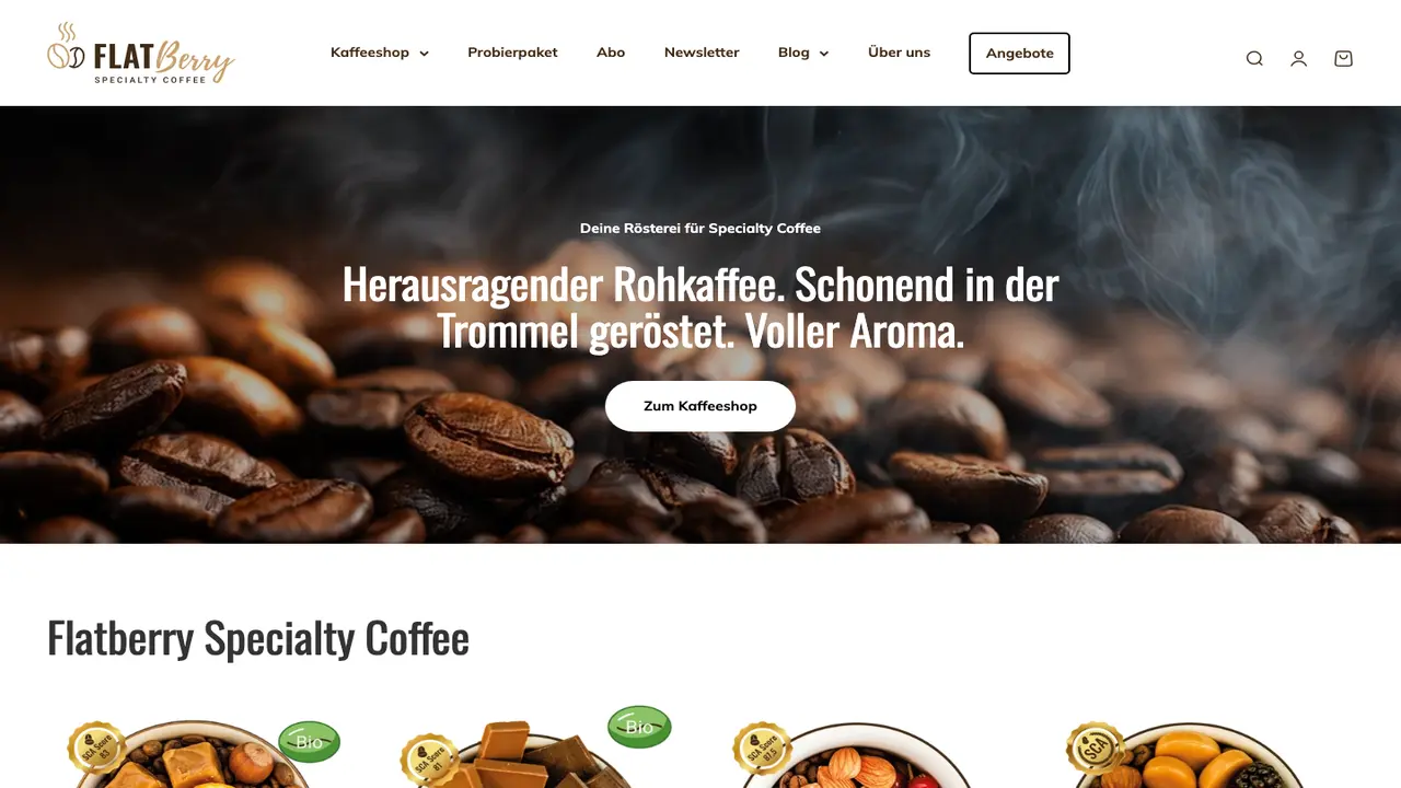 Website der Flatberry Kaffeerösterei