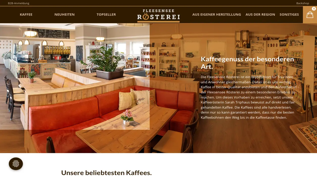 Website der Fleesensee Rösterei & Backshop
