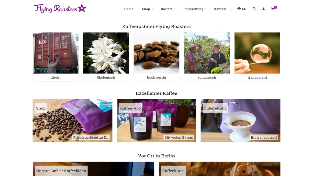Website der Flying Roasters