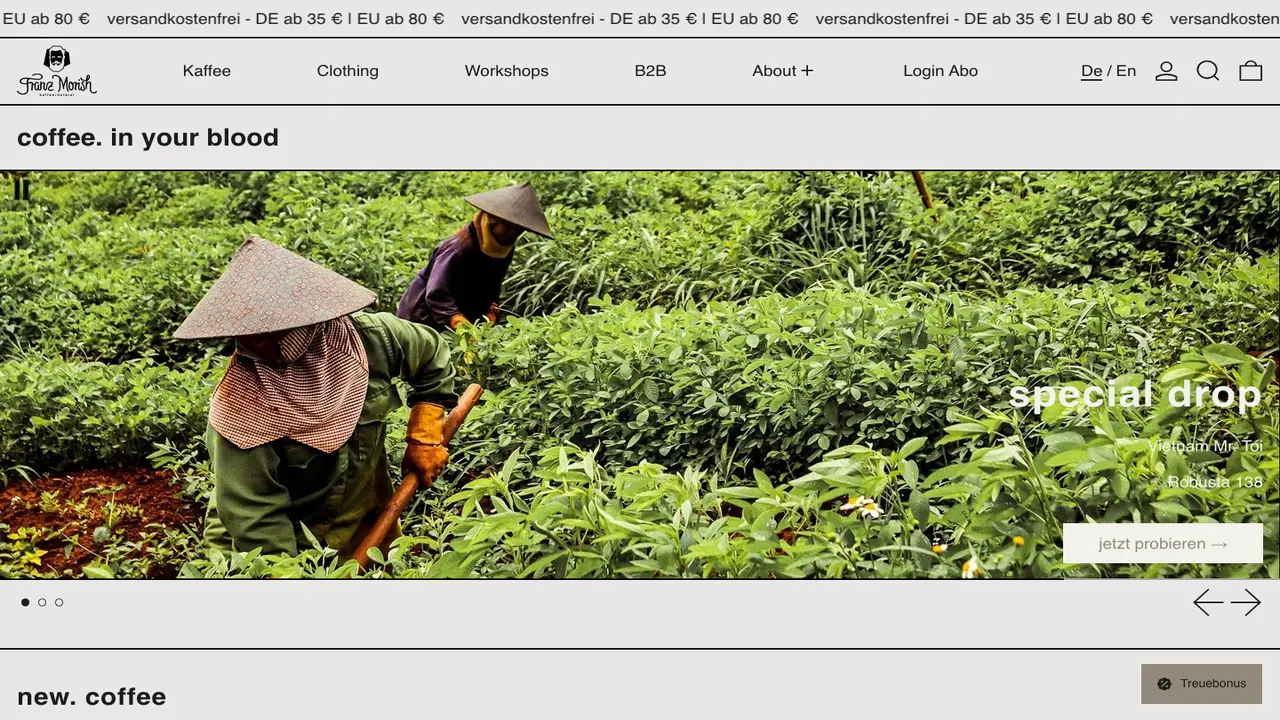 Website der Franz Morish Coffee Roastery