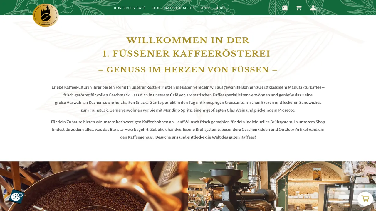 Website der Füssener Kaffeerösterei
